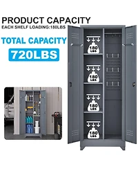 Broom Storage Cleaning Tool Cabinet With Locking Doors and Shelves