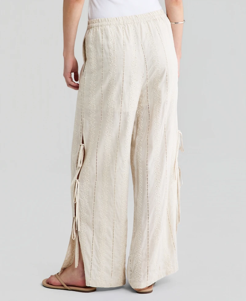 And Now This Women's Embroidered Side-Tie Pull-On Pants, Macy's Exclusive