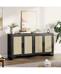 gaomon 4-Door Sideboard Buffet Cabinet, Rattan Storage Boho Entryway Console Table, Coffee Bar Station for Dinning Room, Living Room