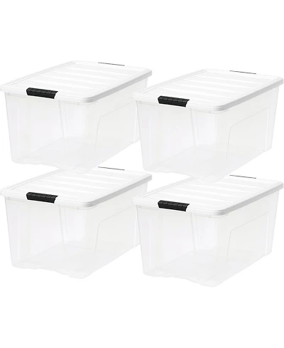 Iris Usa 72 Qt Stackable Plastic Storage Bins with Lids, Clear, 4Pk