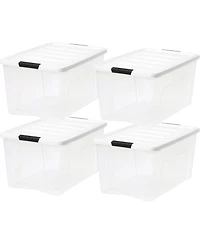 Iris Usa 72 Qt Stackable Plastic Storage Bins with Lids, Clear, 4Pk