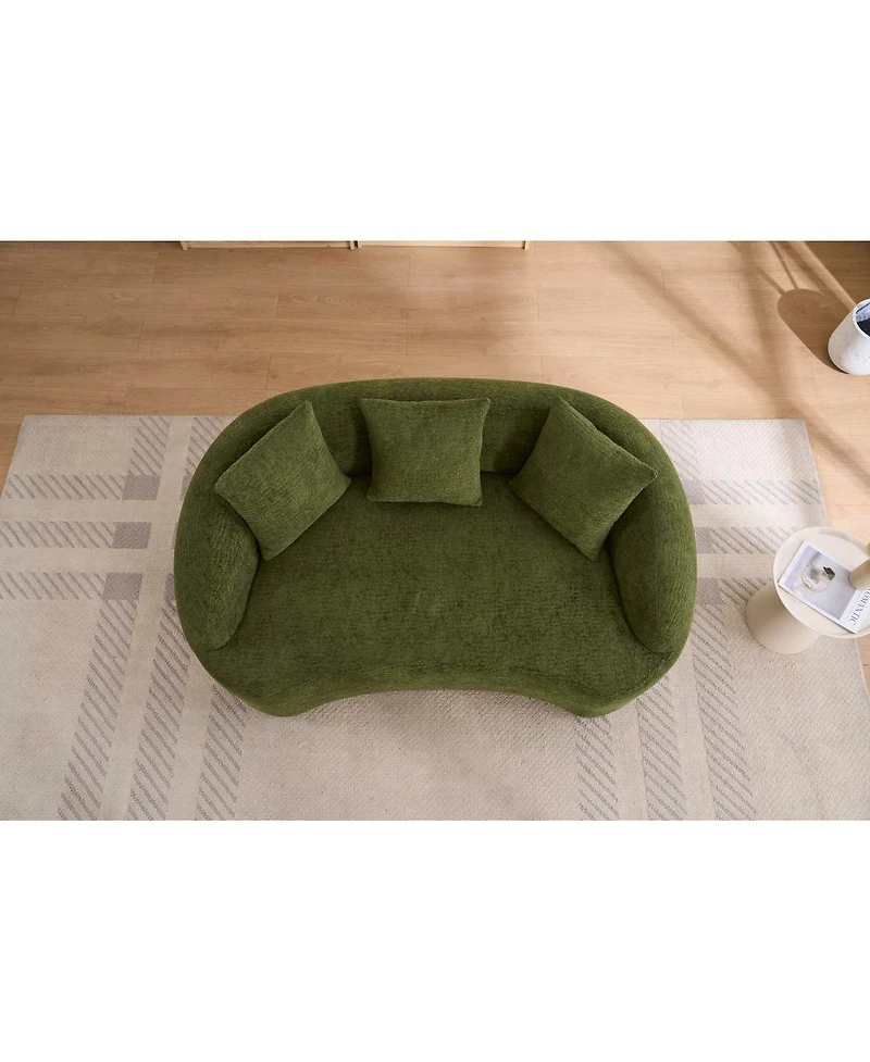 Streamdale Furniture Curved Boneless Sofa Loveseat, 2-Seater Green Chenille Compression Couch with 3 Pillows