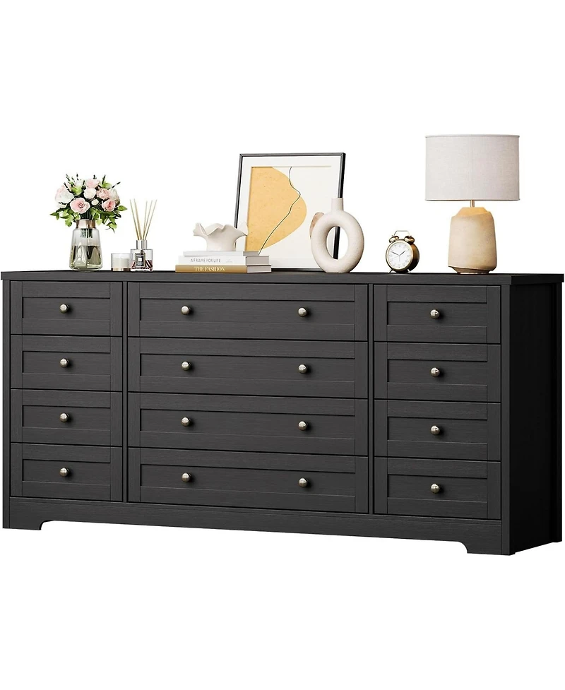 gaomon 12 Drawers Wood Dressers for Bedroom, 63" Long Wooden Dresser Living Room, Hallway, 16" Wide Tv Stand 65 Inch Tv, Sol