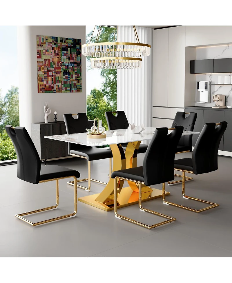 Streamdale Furniture Marble dining table and chair set with gold decoration - modern