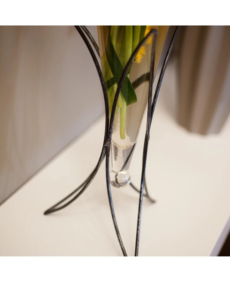 Danya B. Clear Amphora Vase on Half Moon Metal Stand