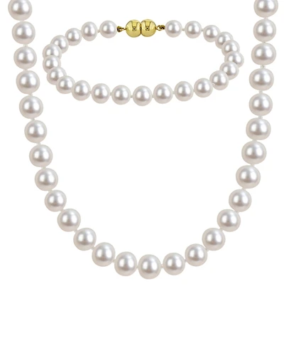 Macy's 2-Pc. Cultured Akoya Pearl (6-7mm) Necklace and Bracelet Set in 18k Gold Flash-Plated Sterling Silver