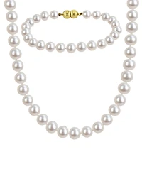 Macy's 2-Pc. Cultured Akoya Pearl (6-7mm) Necklace and Bracelet Set in 18k Gold Flash-Plated Sterling Silver