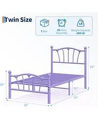 gaomon Twin Kids Bed Frame with Headboard & Footboard, Heart-Shaped Metal Platform Bed, Strong Steel Slats, Noise-Free, No Box Spring