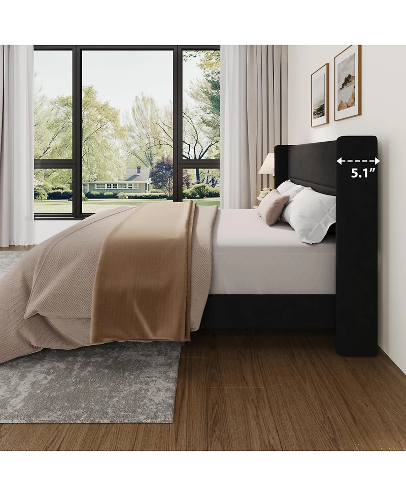 gaomon King Velvet Bed Frame with Wingback Headboard, Upholstered Platform Bed, No Box Spring Needed