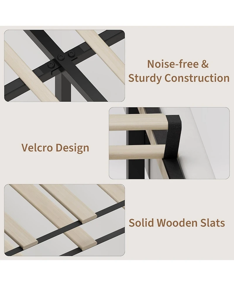 gaomon King Velvet Bed Frame with Wingback Headboard, Upholstered Platform Bed with Wood Slats