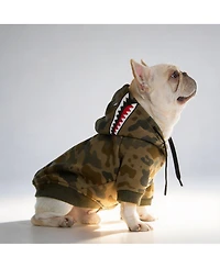 Aronkl Camo Dog Hoodie Extra Warm Fleece Lining Stretchy Fit with Shark Graphic Leash Hole