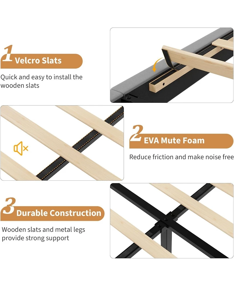 gaomon Velvet Platform Bed Frame with Vertical Channel Tufted Adjustable Headboard, Sturdy Wooden Slats, No Box Spring Needed