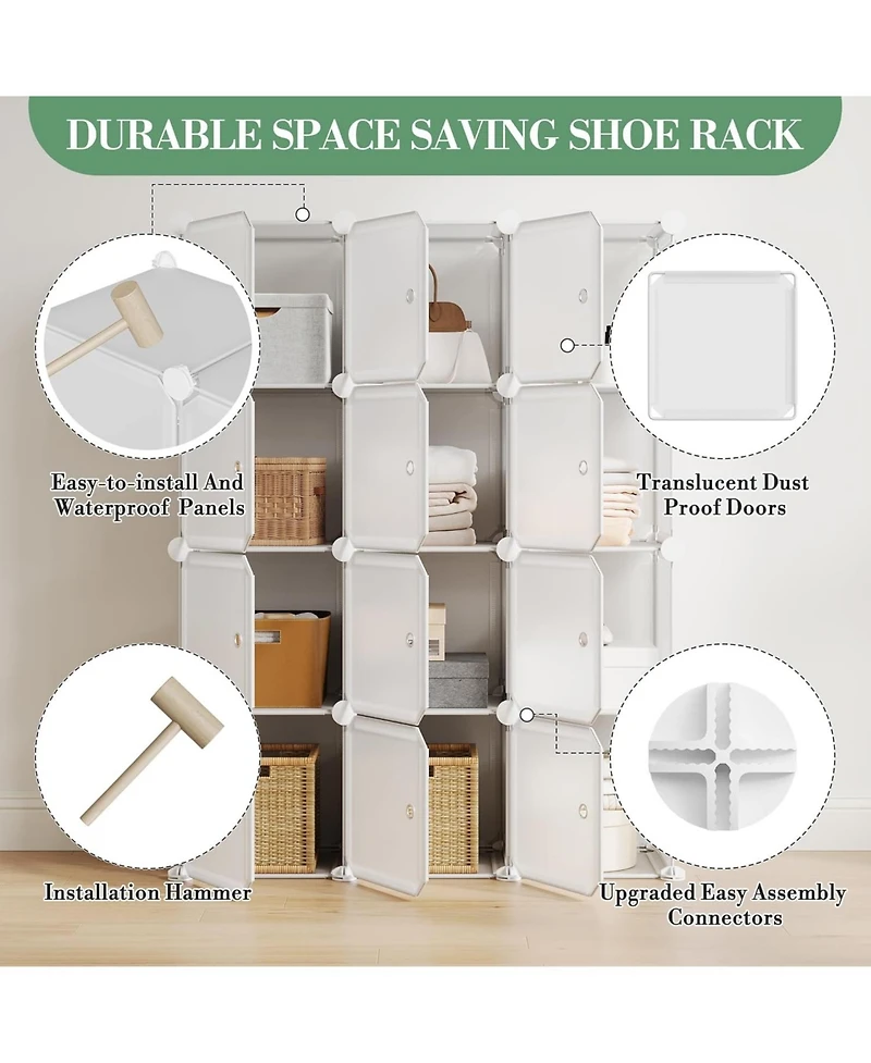gaomon 12-Cube Stackable Modular Shoe Storage Cabinet Organizer with Doors