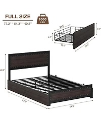 gaomon Metal Platform Bed Frame with Headboard, 4 Storage Drawers & Charging Station, Strong Slat Support