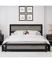Gaomon Metal Platform Bed Frame With Headboard 4 Storage Drawers Charging Station Strong Slat Support