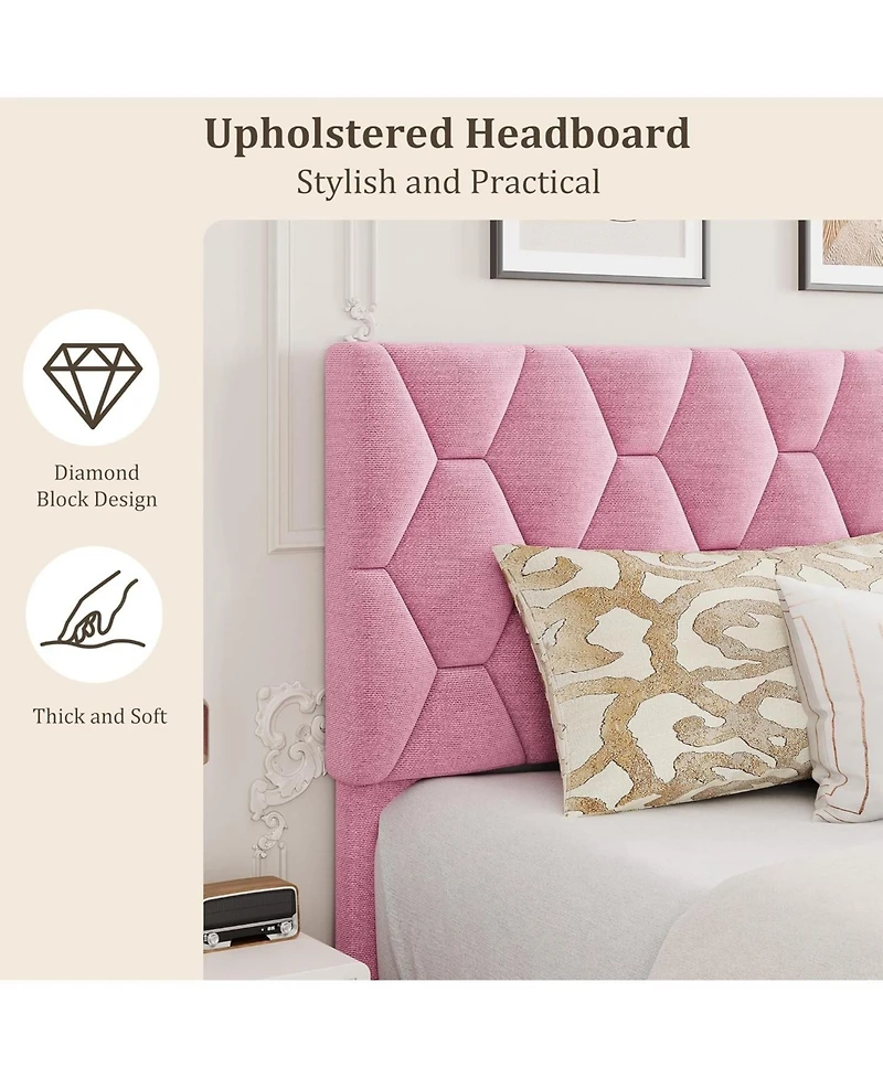 gaomon Queen Size Velvet Upholstered Platform Bed Frame with Adjustable Headboard, Wooden Slats Support, No Box Spring Needed, Easy Assembly