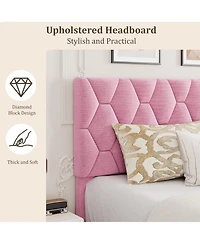 gaomon Queen Size Velvet Upholstered Platform Bed Frame with Adjustable Headboard, Wooden Slats Support, No Box Spring Needed, Easy Assembly