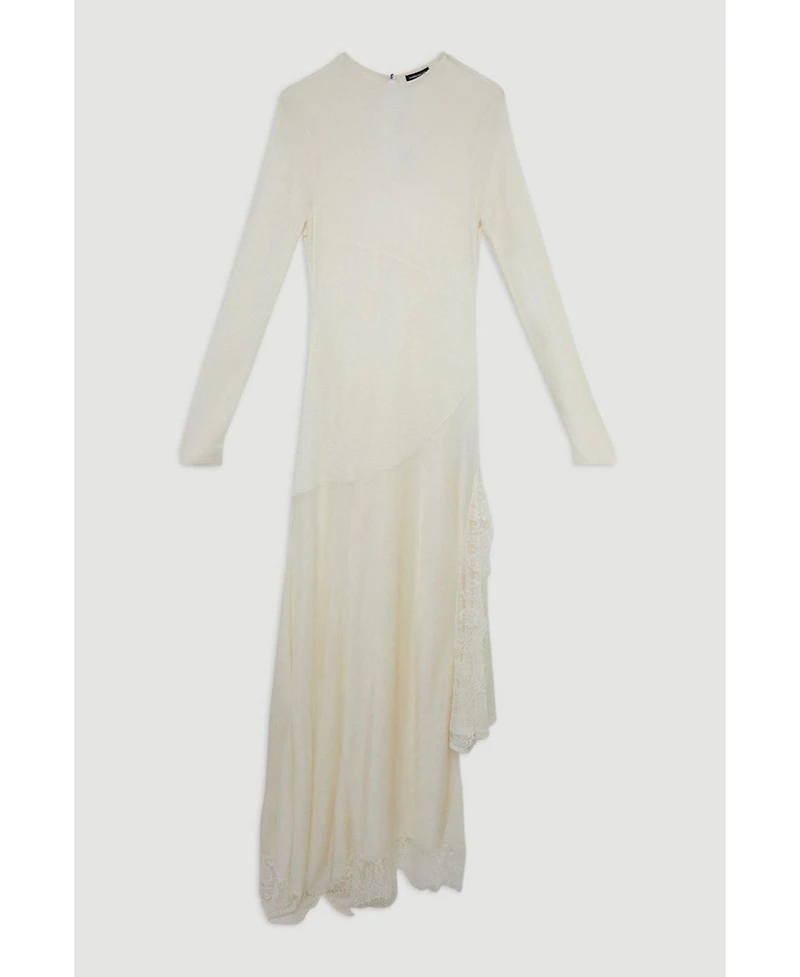 Karen Millen Women's Slinky Lace Asymmetric Maxi Dress