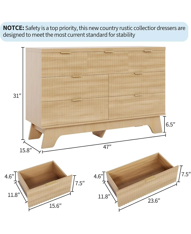 gaomon Drawer Dresser for Bedroom, 47" Wide Mid Century Modern Dresser with Gold Handle