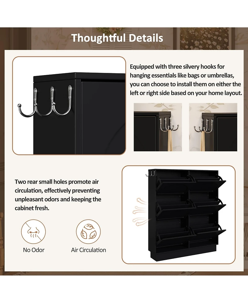 Modern Elegant Narrow Tipping Bucket Shoe Cabinet with 6 Flip Drawers