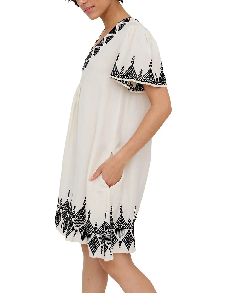 Raffya Women's Liberty V-Neck Embroidered Mini Dress