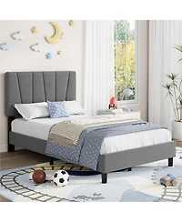 gaomon Twin Platform Bed with Adjustable Headboard, Linen Upholstered Frame, Wood Slats
