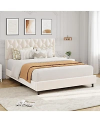 gaomon Full Size Platform Bed Frame with Adjustable Upholstered Headboard, Modern Wooden Slats Support, Triangular Legs, Easy Assembly