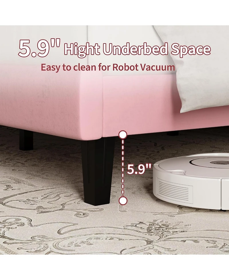 gaomon Velvet Upholstered Platform Bed Frame with Adjustable Headboard, No Box Spring Needed