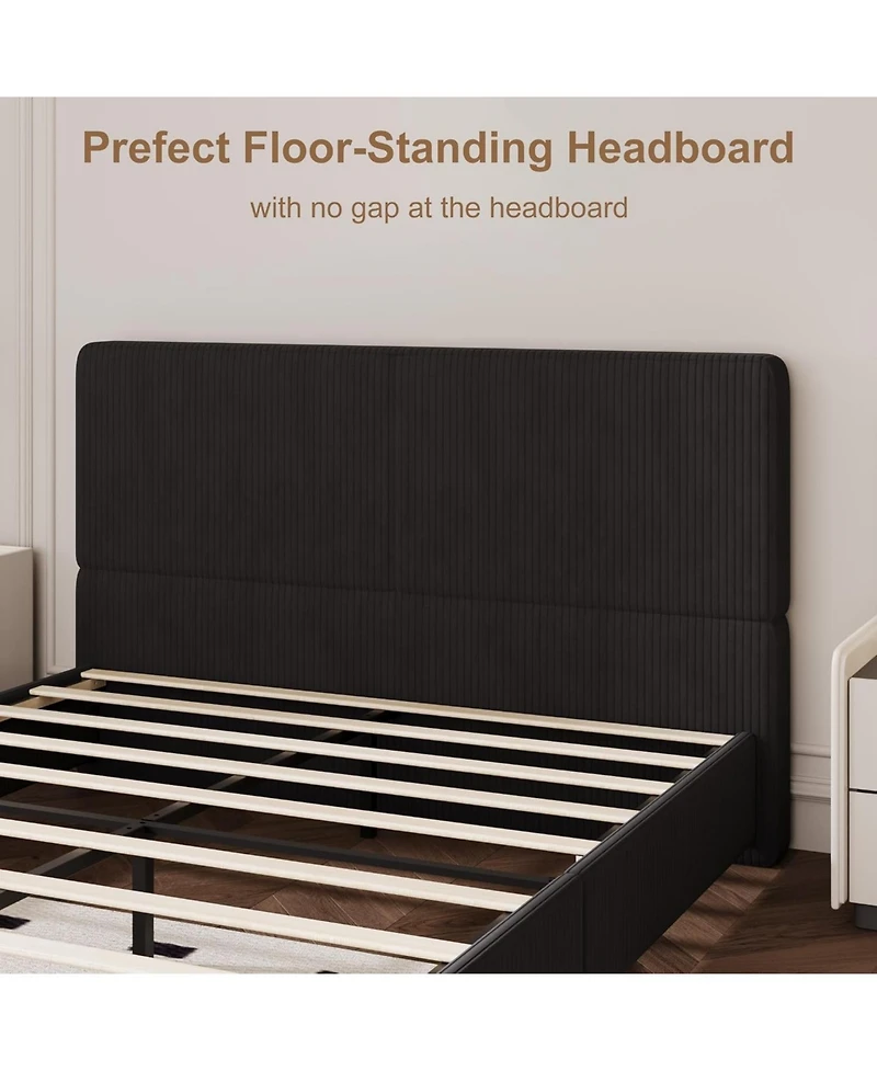 gaomon Queen Upholstered Platform Bed Frame with Headboard, Strong Wood Slats Support, No Box Spring Needed