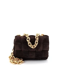 Pre-Owned Bottega Veneta Cassette Chain Crossbody Bag Padded Maxi Intrecciato Suede