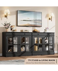 gaomon 35 Point 4 Inch Sideboard Buffet Cabinet with Glass Door and Drawer Modern Storage for Dining Room Kitchen