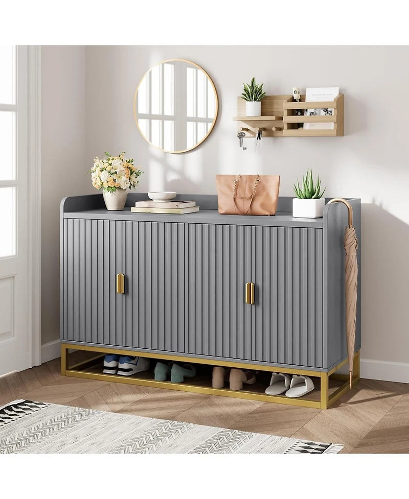 gaomon Farmhouse Entryway Table with Storage and Open Shelf Rustic Console with Sliding Barn Doors Sofa Table