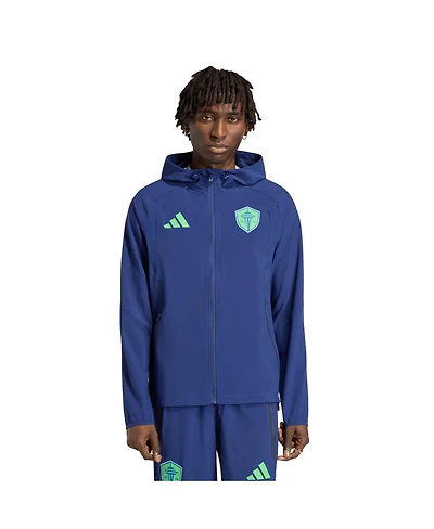 Adidas Men's Navy Seattle Sounders Fc Tiro Travel Full-Zip Hooded Windbreaker Jacket