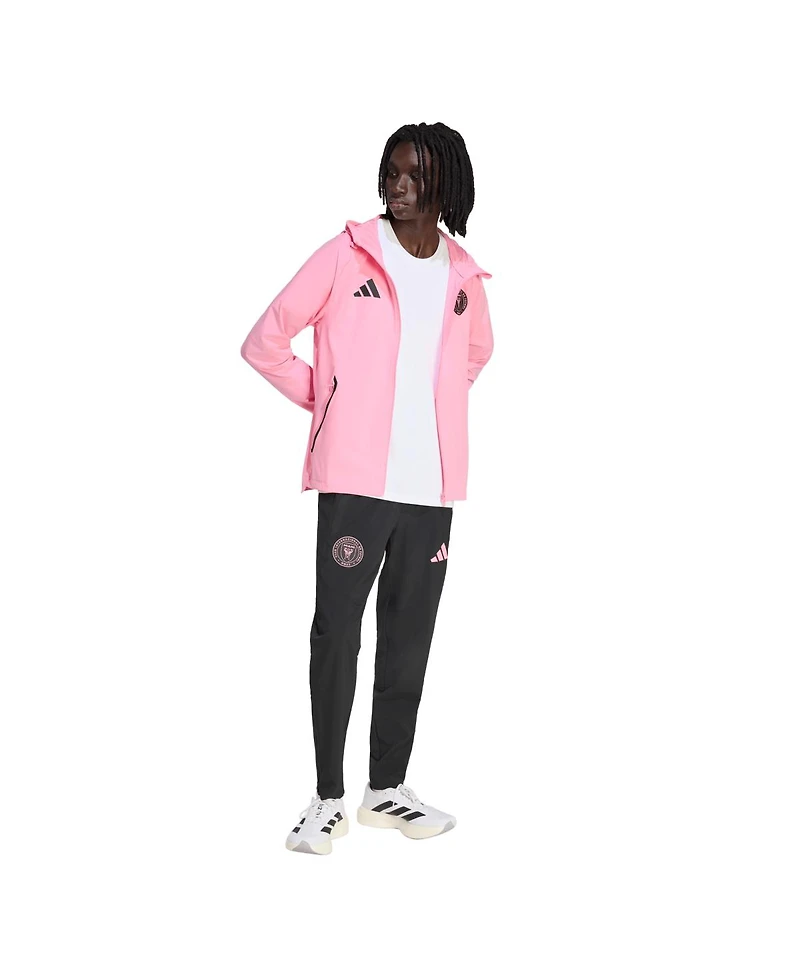 Adidas Men's Light Pink Inter Miami Cf Tiro Travel Full-Zip Hooded Windbreaker Jacket