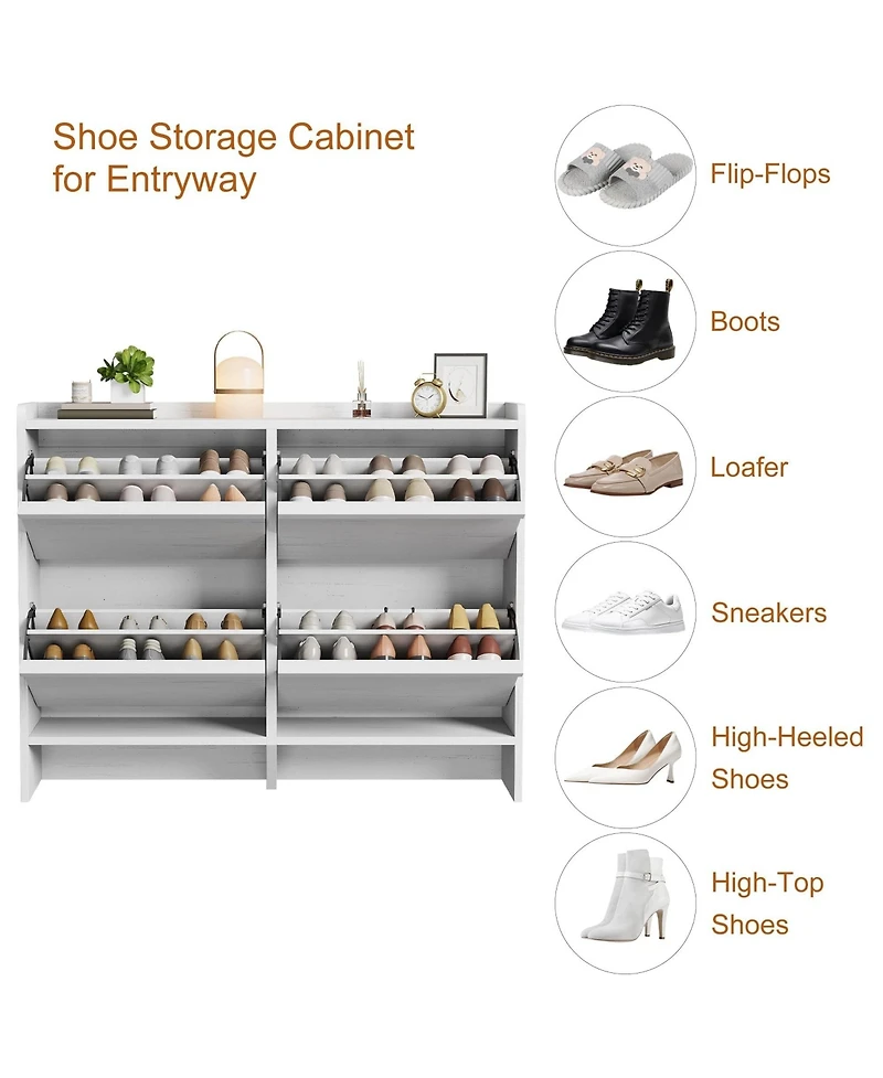 Homfan Shoe Cabinet with 4 Flip Drawers, Hidden Shoe Storage Organizer for Entryway, Wooden Shoe, Space-Saving Shoe Cupboard