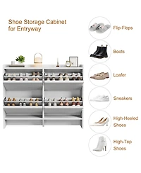 Homfan Shoe Cabinet with 4 Flip Drawers, Hidden Shoe Storage Organizer for Entryway, Wooden Shoe, Space-Saving Shoe Cupboard