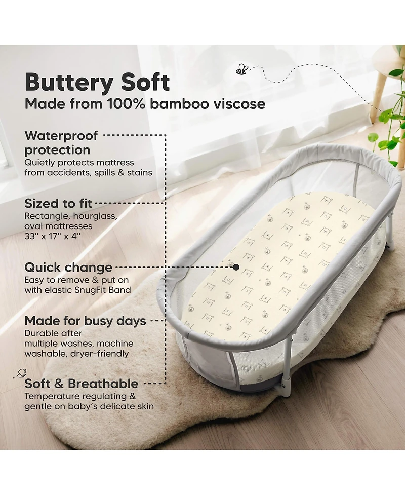 KeaBabies 2-Pack Isla Waterproof Bassinet Sheets for Boy, Girl, Baby Fitted Mattress Protector Cover