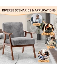 Clihome Modern Accent Chair, Living Room Chair with Solid Wood Frame, Lounge Wingback Chair