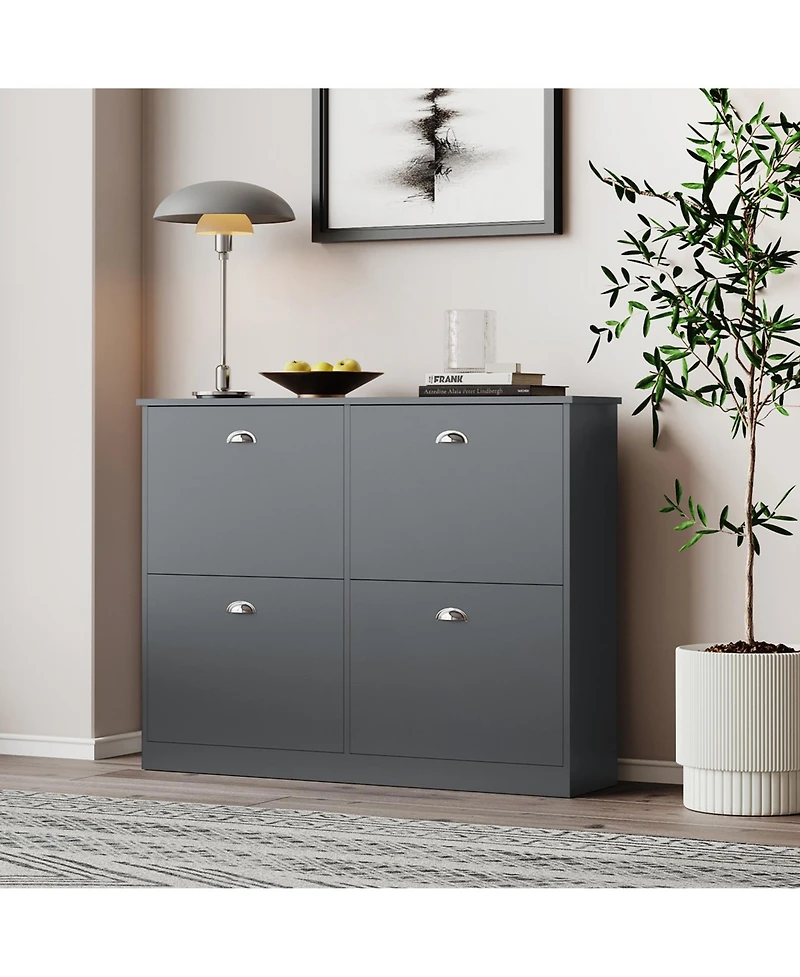 Clihome Shoe Cabinet, Hidden Slim Narrow Rack Cabinet with 4 Drawers