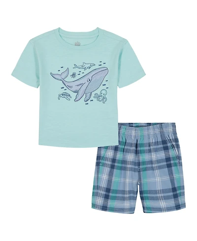 Kids Headquarters Boys' Toddler 2T-5T Short-Sleeve Ocean Animal T-Shirt and Striped Printed Shorts, 2-Piece Set