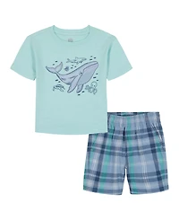 Kids Headquarters Boys' Toddler 2T-5T Short-Sleeve Ocean Animal T-Shirt and Striped Printed Shorts, 2-Piece Set