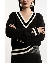 Karen Millen Women's Cotton V-Neck Knit Boxy Jumper