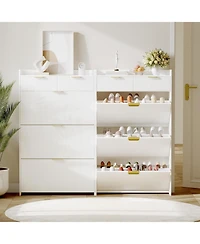 gaomon Slim Freestanding Fluted Shoe Cabinet with 2 Flip Drawers and Adjustable Shelf