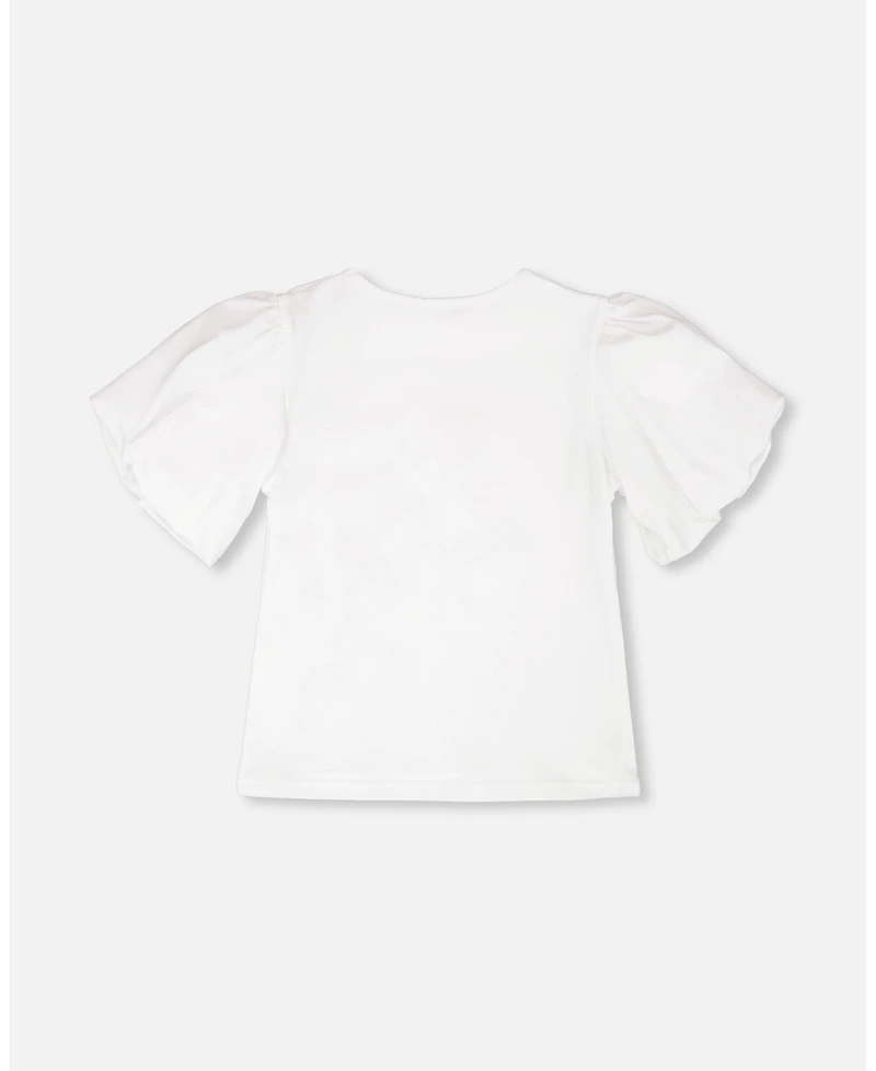 Deux par Deux Little Girls ganic Cotton Jersey Top with Embroidery