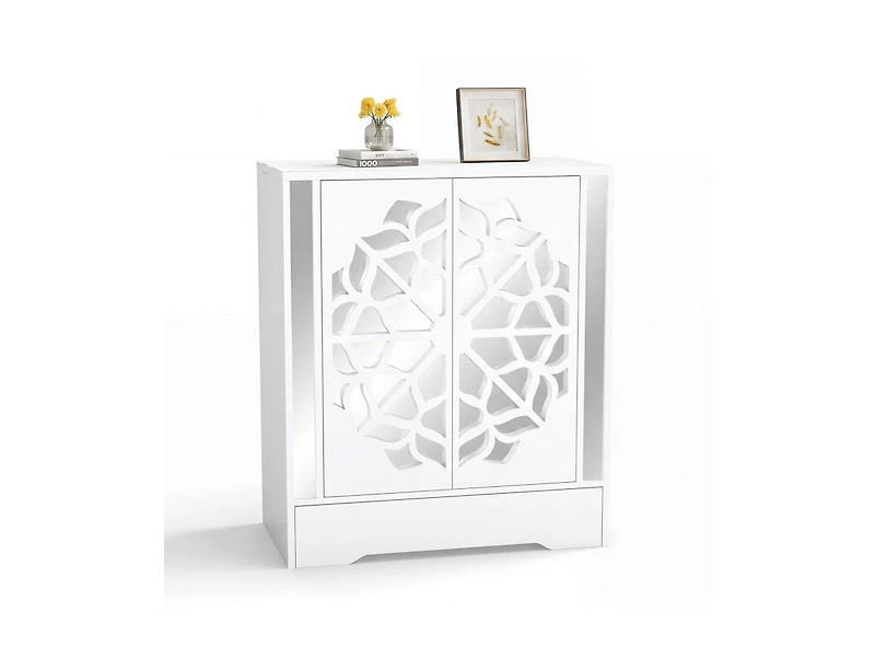 Slickblue Mirrored Shoe Cabinet 4-Tier Organizer with Large Drawer