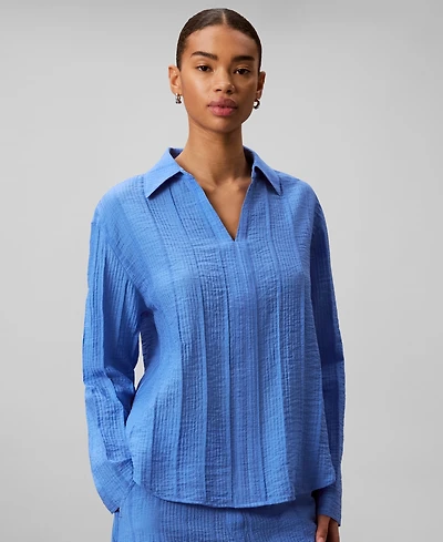 Calvin Klein Women's Long-Sleeve Classic-Fit Open Collared Shirt