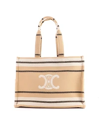 Pre-Owned Celine Large Cabas Thais Tote Triomphe Striped Jacquard Textile
