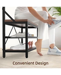 gaomon 72" Industrial Hall Tree with Shoe Bench, Storage Shelf and 8 Double Hooks