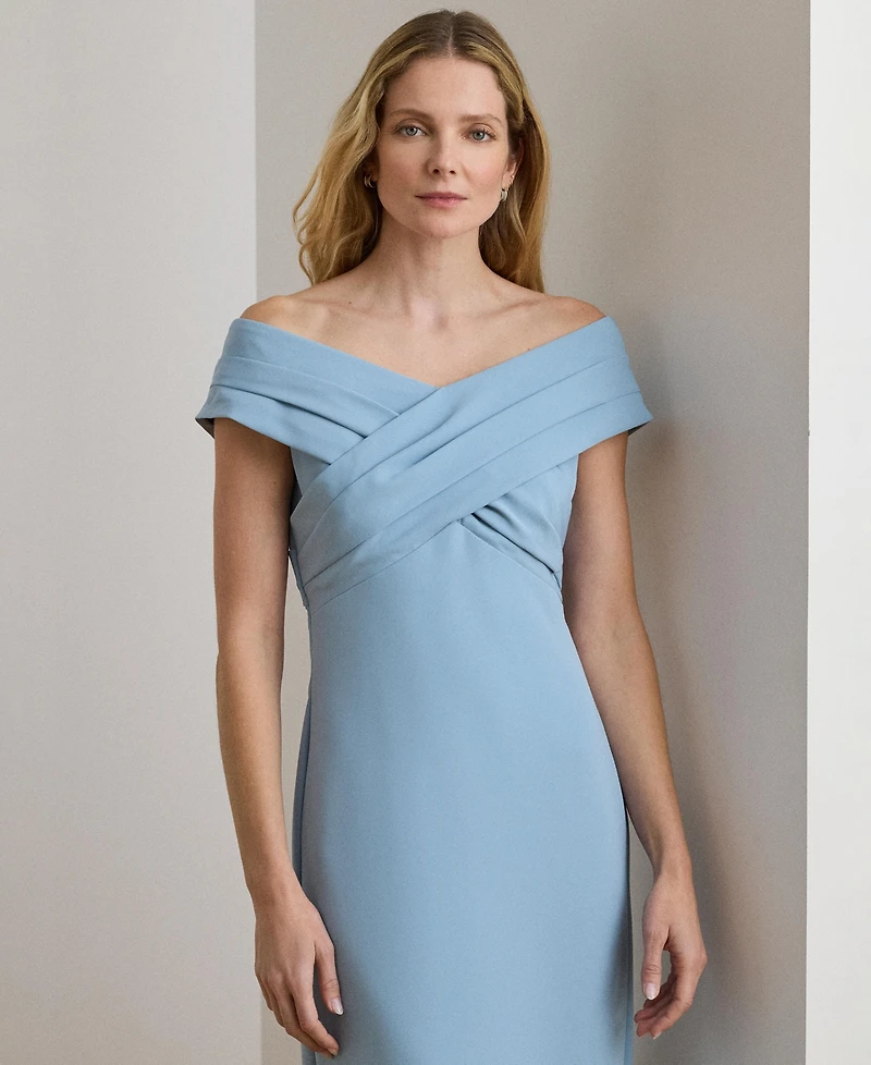 Lauren Ralph Crepe Off-the-Shoulder Gown