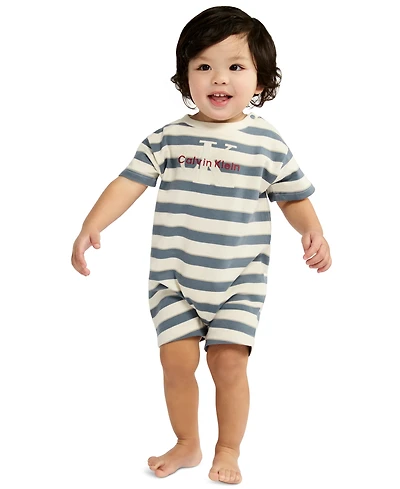 Calvin Klein Baby Boys' French Terry Striped Crewneck Romper